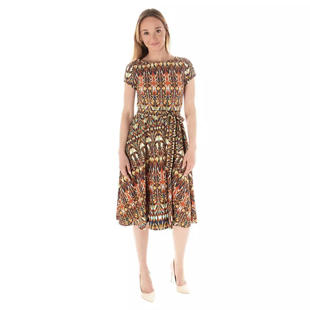 Women's Maison Tara Printed Fit And Flair Dress, Size: 12, Navy Orange Product Image