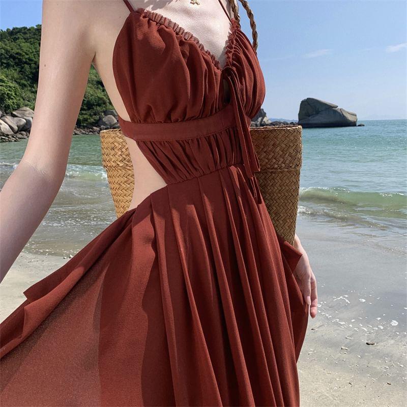 Spaghetti Strap Plain Midi Sundress Product Image