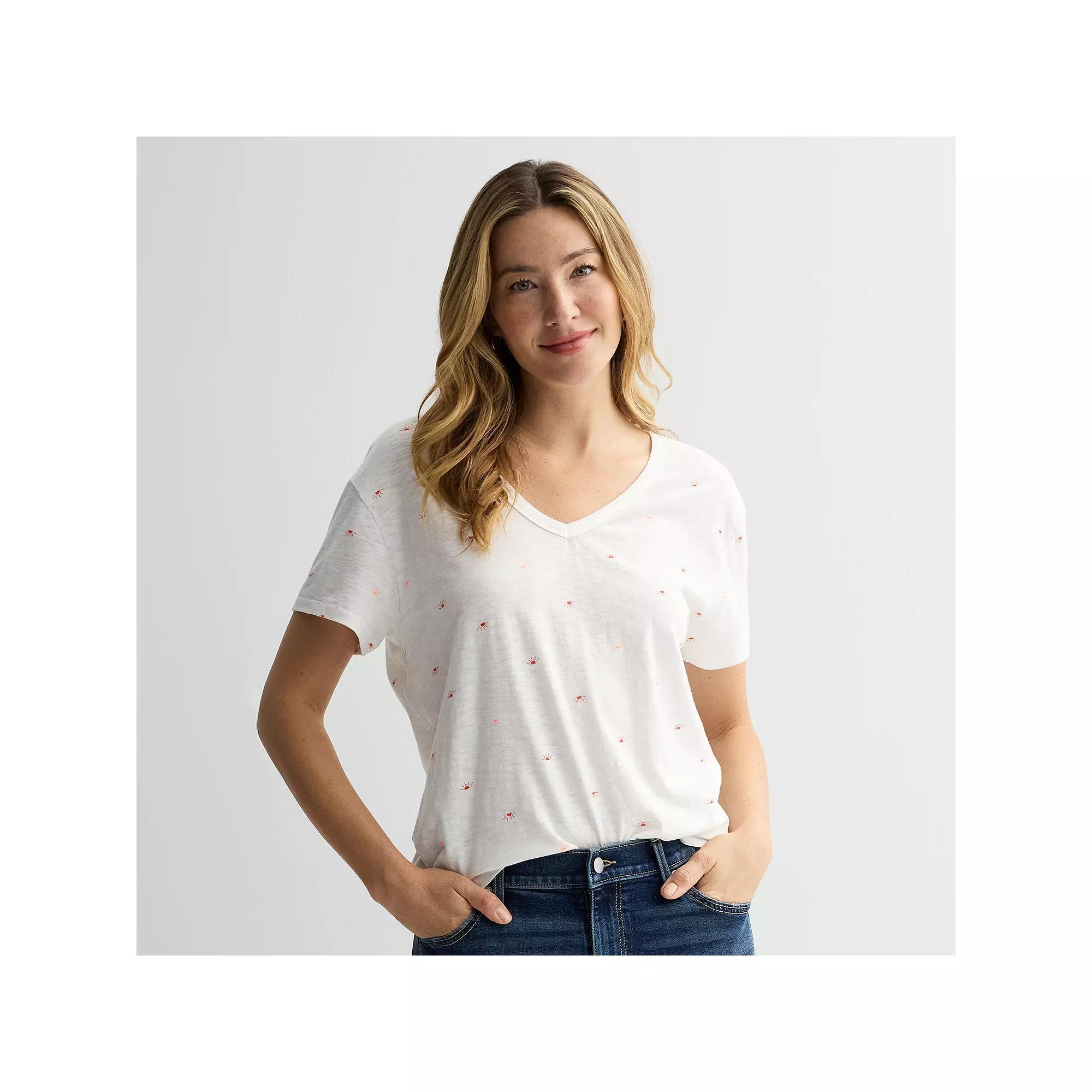 Women's Sonoma Goods For Life® Relaxed V-Neck T-Shirt, Size: Medium, Pink Conversational Product Image