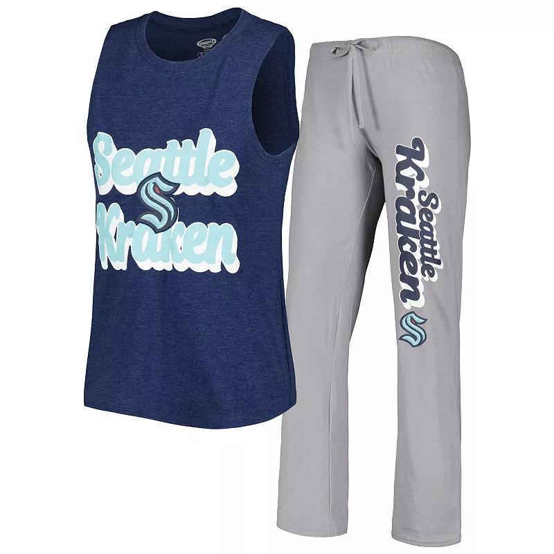 Women's Concepts Sport Deep Sea Blue/Gray Seattle Kraken Meter Muscle Tank Top & Pants Sleep Set, Size: Small, Krk Blue Product Image