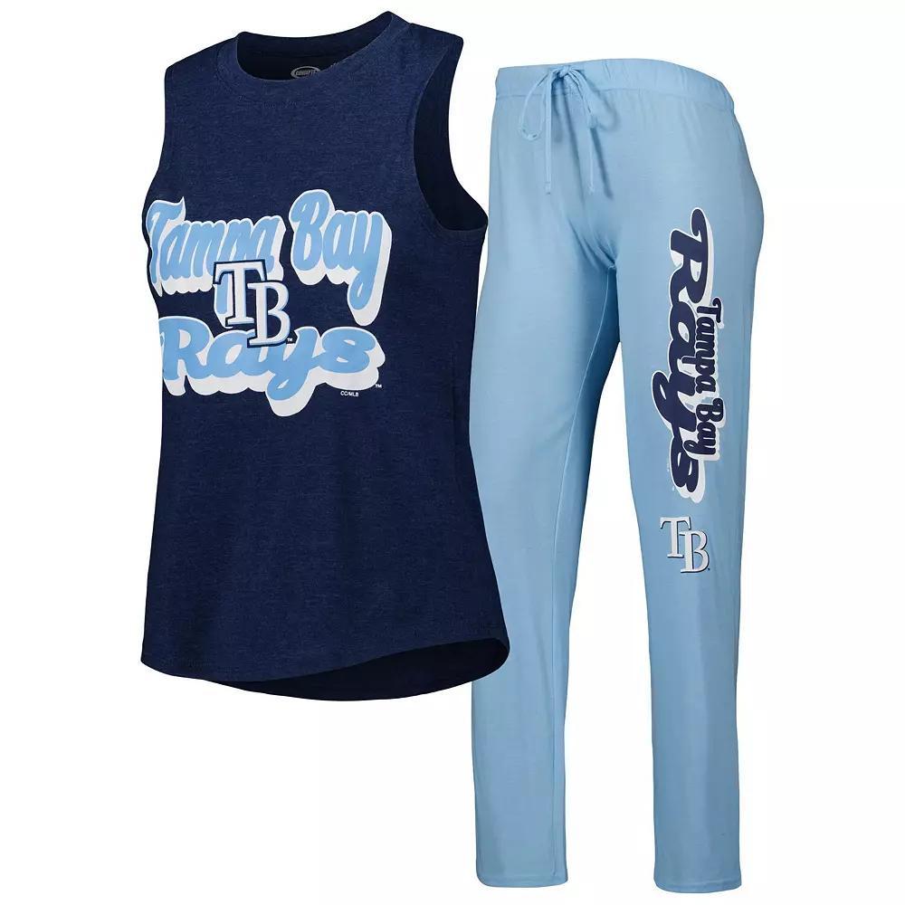 Women's Concepts Sport Light Blue/Navy Tampa Bay Rays Wordmark Meter Muscle Tank Top & Pants Sleep Set, Size: Medium Product Image