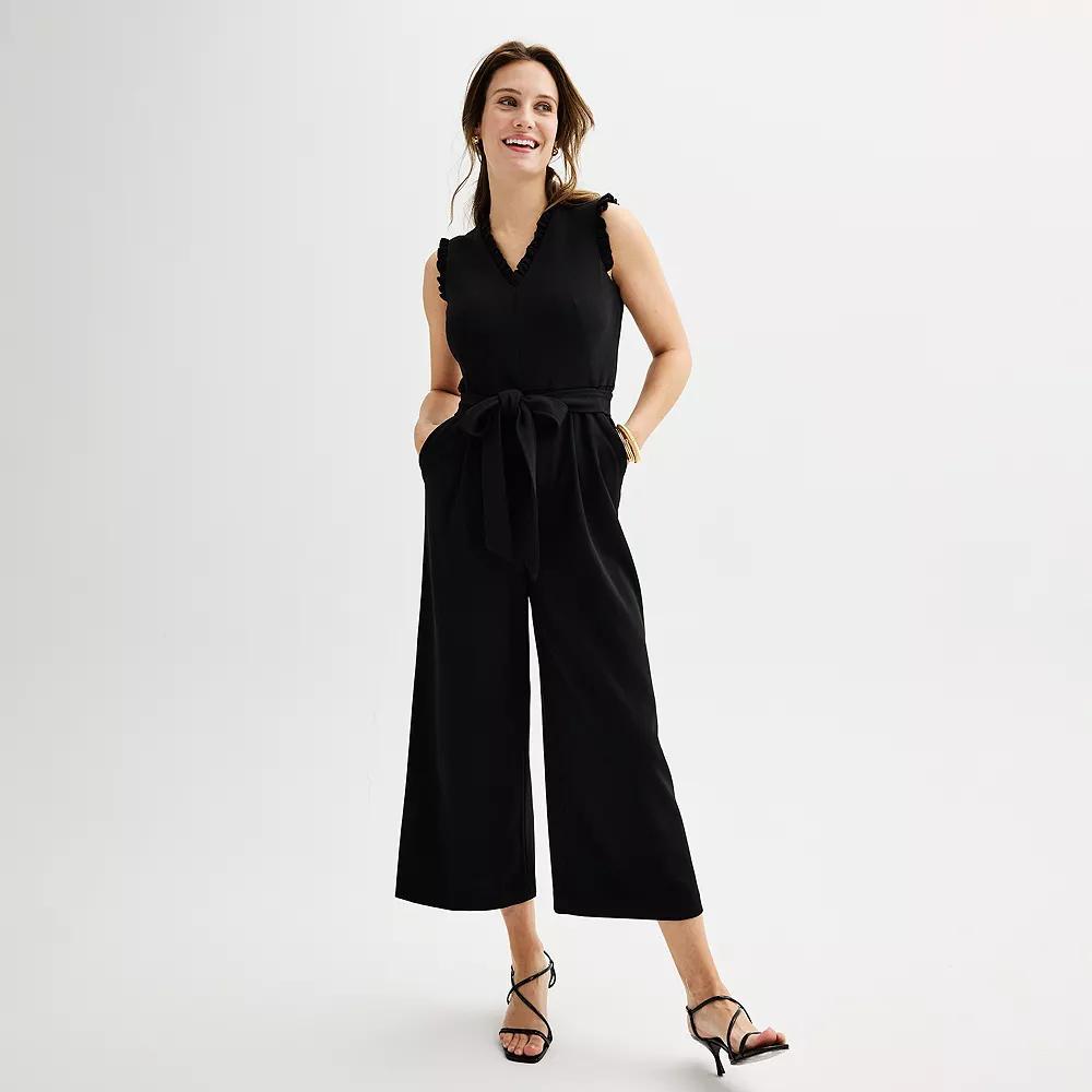 Women's Andrew Marc Ruffle Jumpsuit, Size: 6, Black Product Image