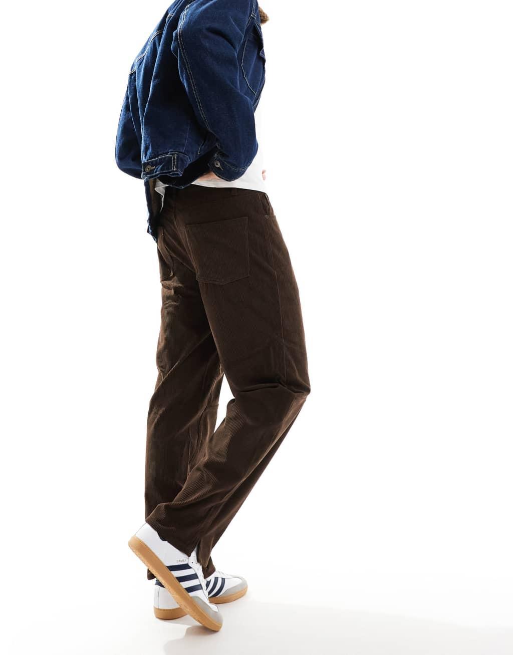 ONLY & SONS straight fit cord pants in brown Product Image
