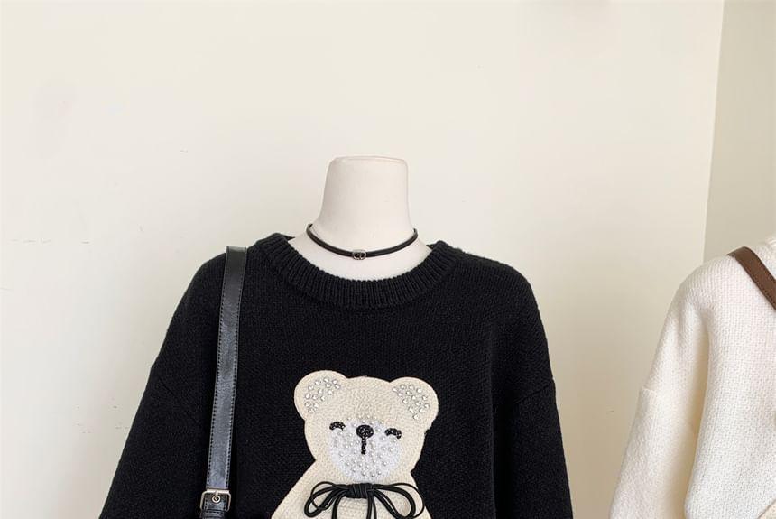 Crewneck Bear Applique Sweater Product Image