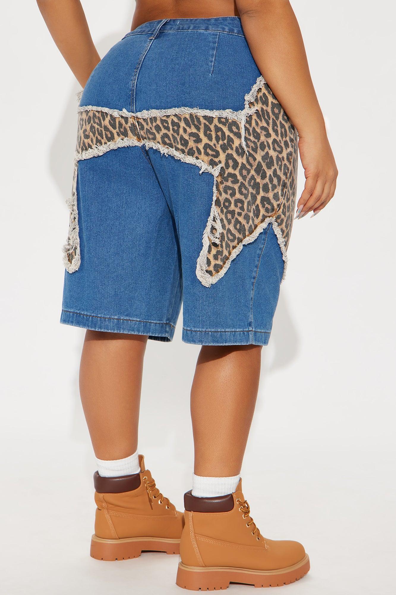 Spotted Soul Leopard Denim Jorts - Medium Wash Product Image