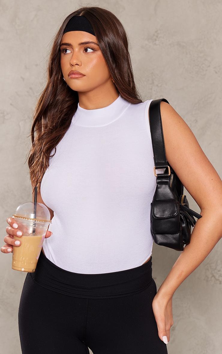 White Rib High Neck Sleeveless Bodysuit Product Image