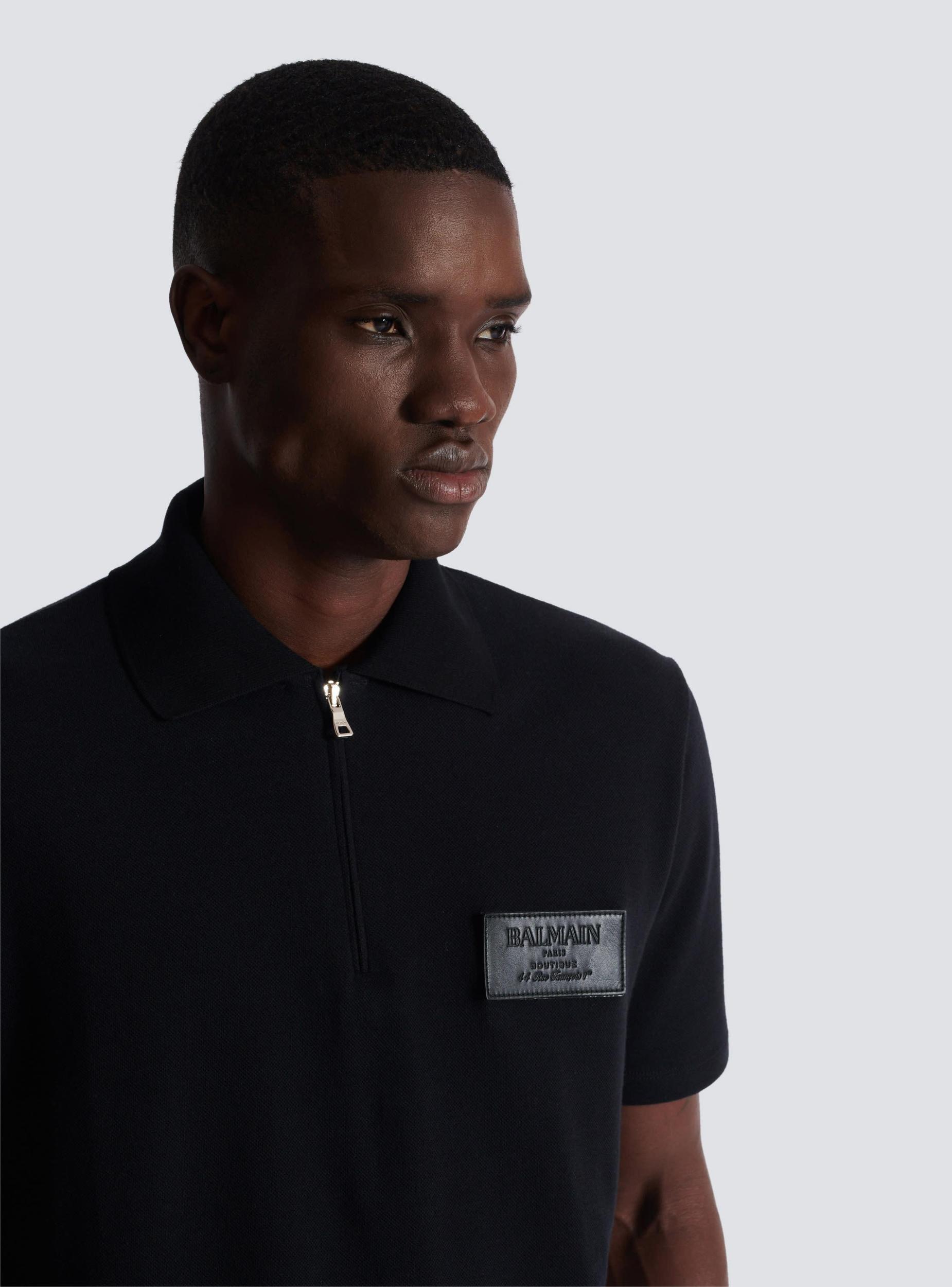 Cotton polo shirt with leather Balmain Couture label Product Image