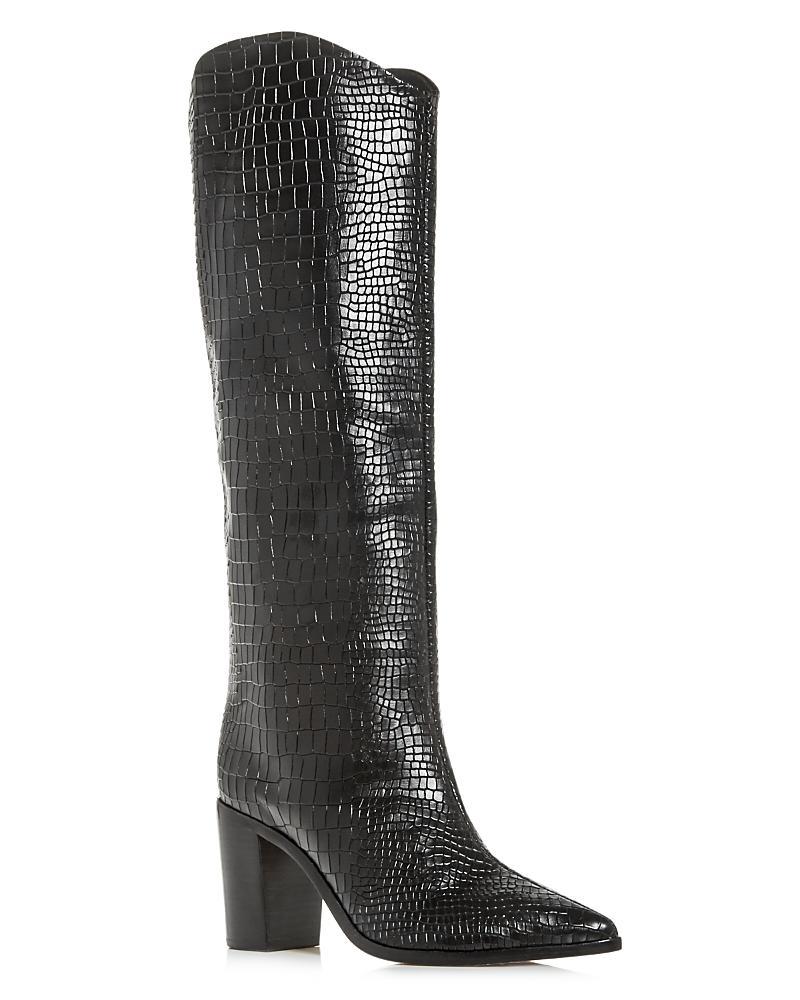 Schutz Womens Maryana Croc-Embossed Block Heel Pointed-Toe Tall Boots Product Image