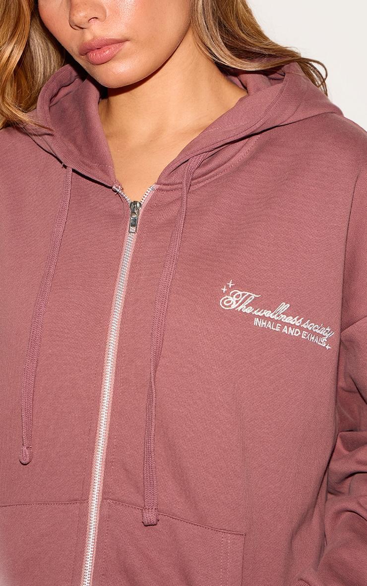  Mauve Healthy Body & Mind Premium Embroidered Zip Front Oversized Hoodie Product Image