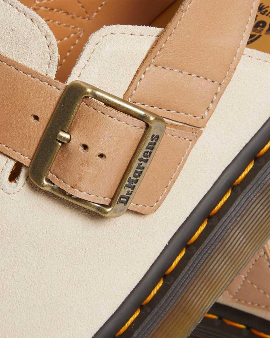 DR. MARTENS' Jorge Ii Suede And Leather Mules With Straps In Parchment Beige Product Image