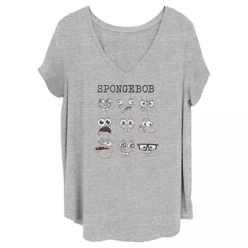 Juniors' Plus Size SpongeBob SquarePants Expressions Graphic Tee, Women's, Size: 1XL, Grey Gray Product Image