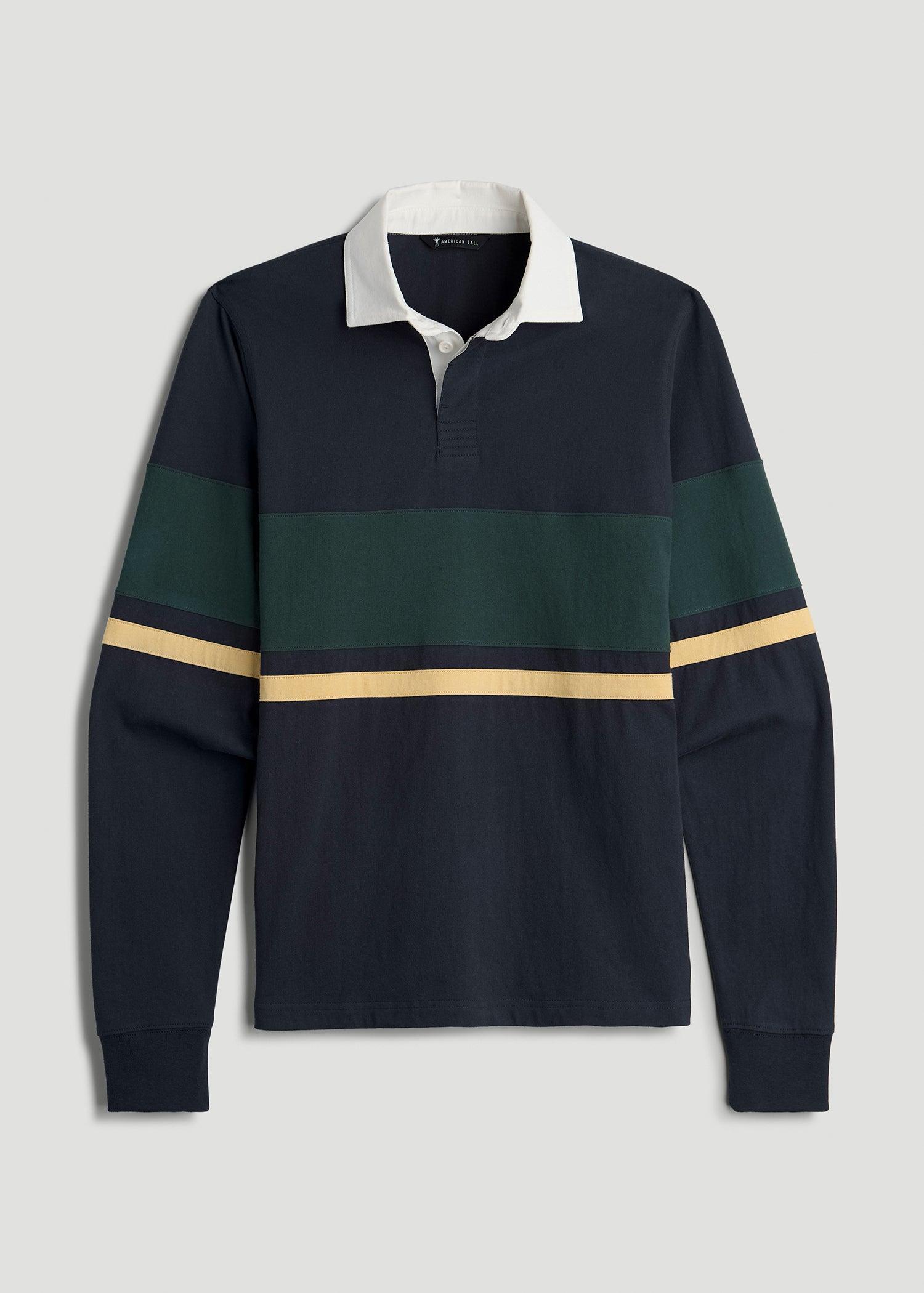 Rugby Long Sleeve Shirt for Tall Men in Navy Multi Product Image