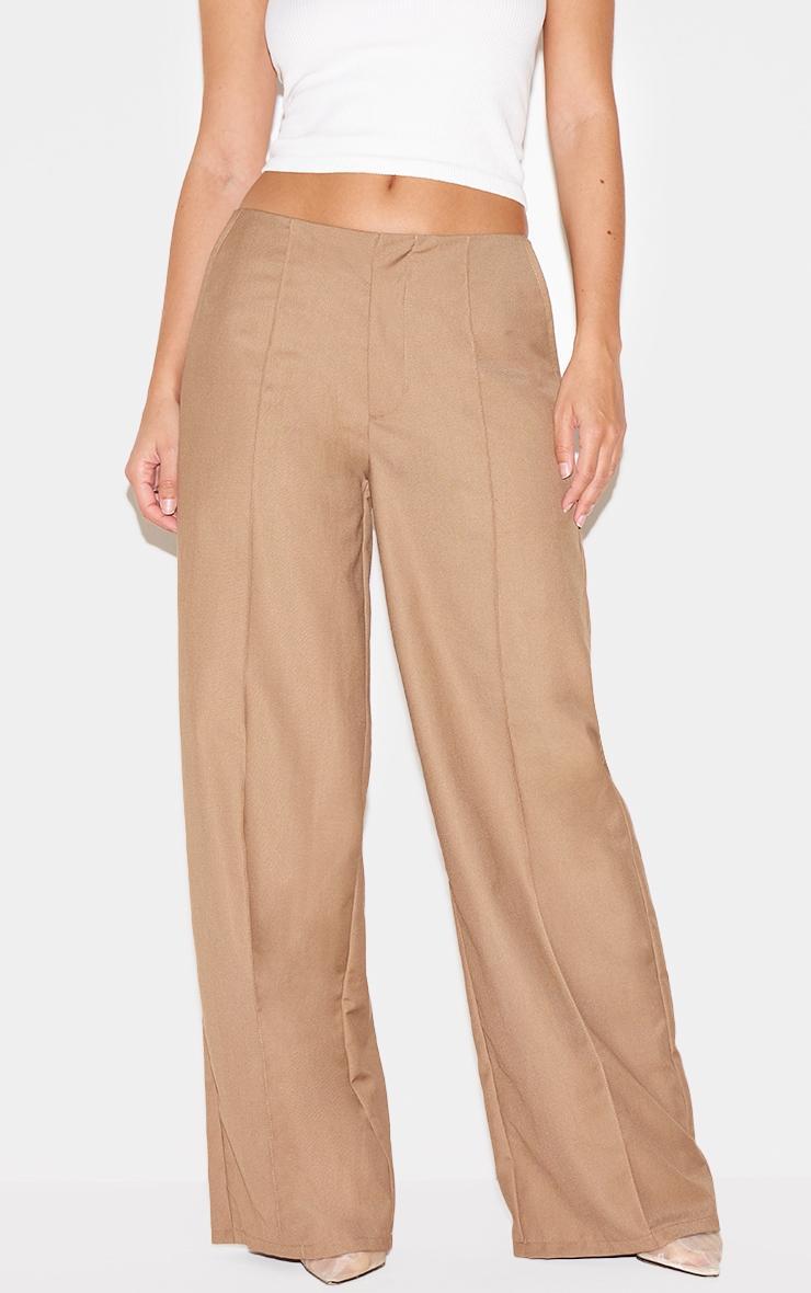 Taupe Woven Low Rise Seam Detail Straight Leg Pants Product Image
