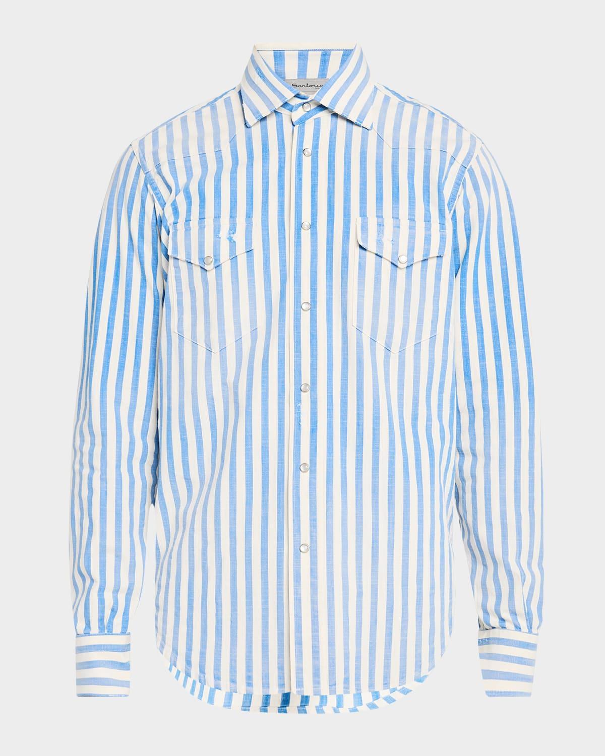 Mens Bengal Stripe Denim Western Shirt Product Image