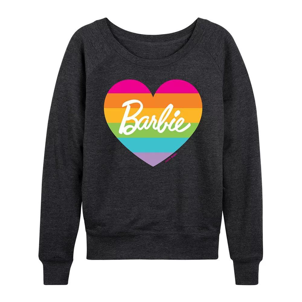 Womens Barbie Pride Rainbow Heart French Terry Long Sleeve Tee, Girls Grey Indigo Product Image