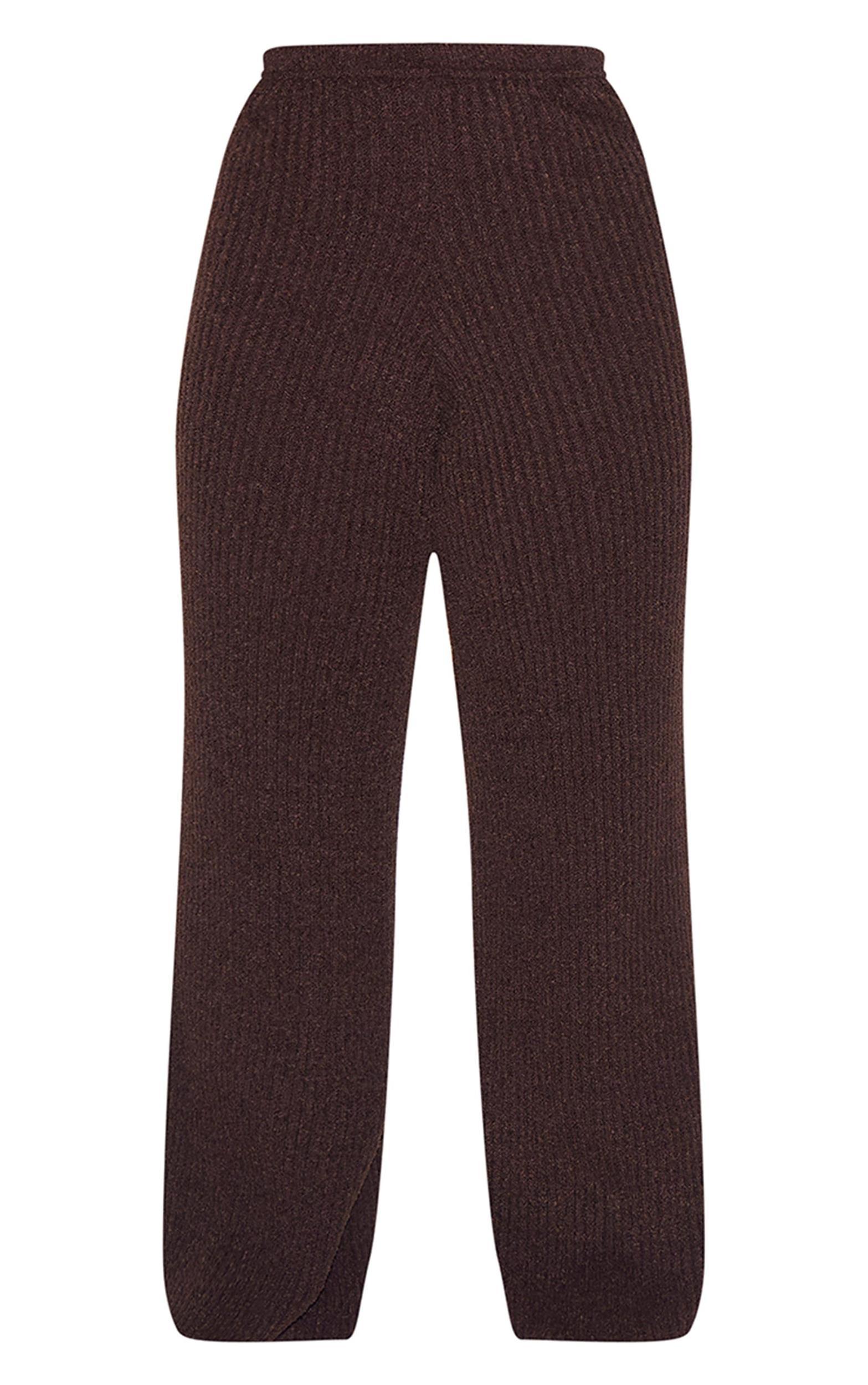 Plus Chocolate Rib Boucle Knit Wide Leg Pants Product Image