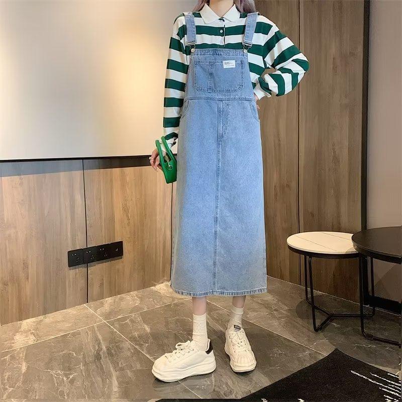 Washed Midi Denim Overall Dress Product Image