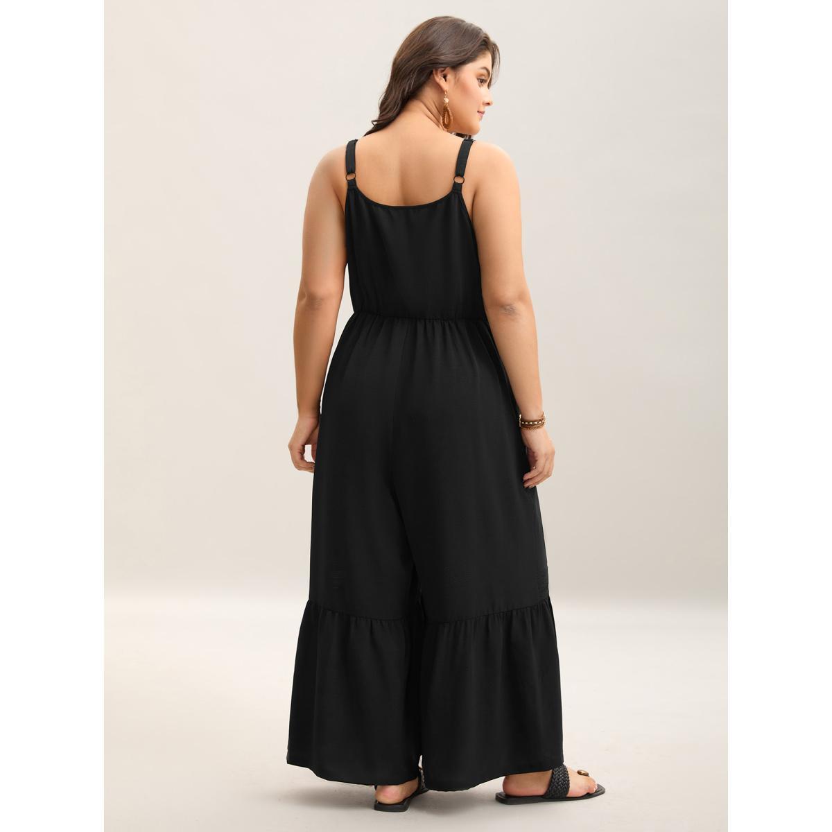 Plus Size Black Lace Trim Solid Wide Leg Jumpsuit Women Sleeveless Non Vacation Loose Jumpsuits BloomChic 18-20/2X Product Image
