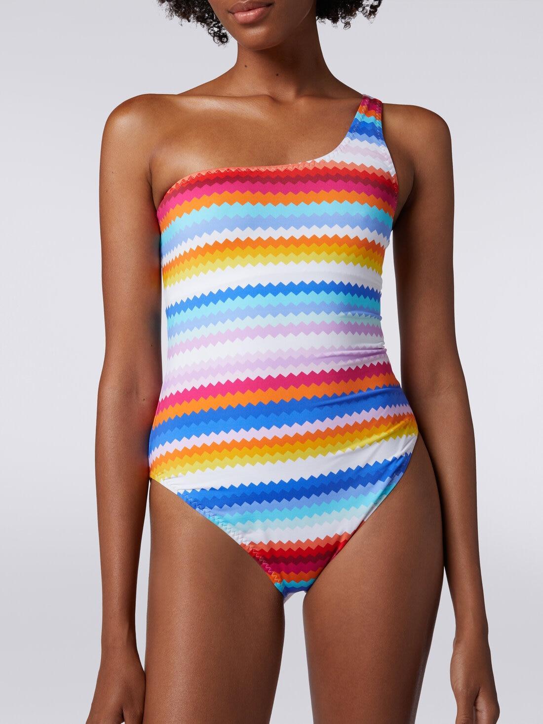 Zigzag print one-shoulder one-piece swimming costume Product Image
