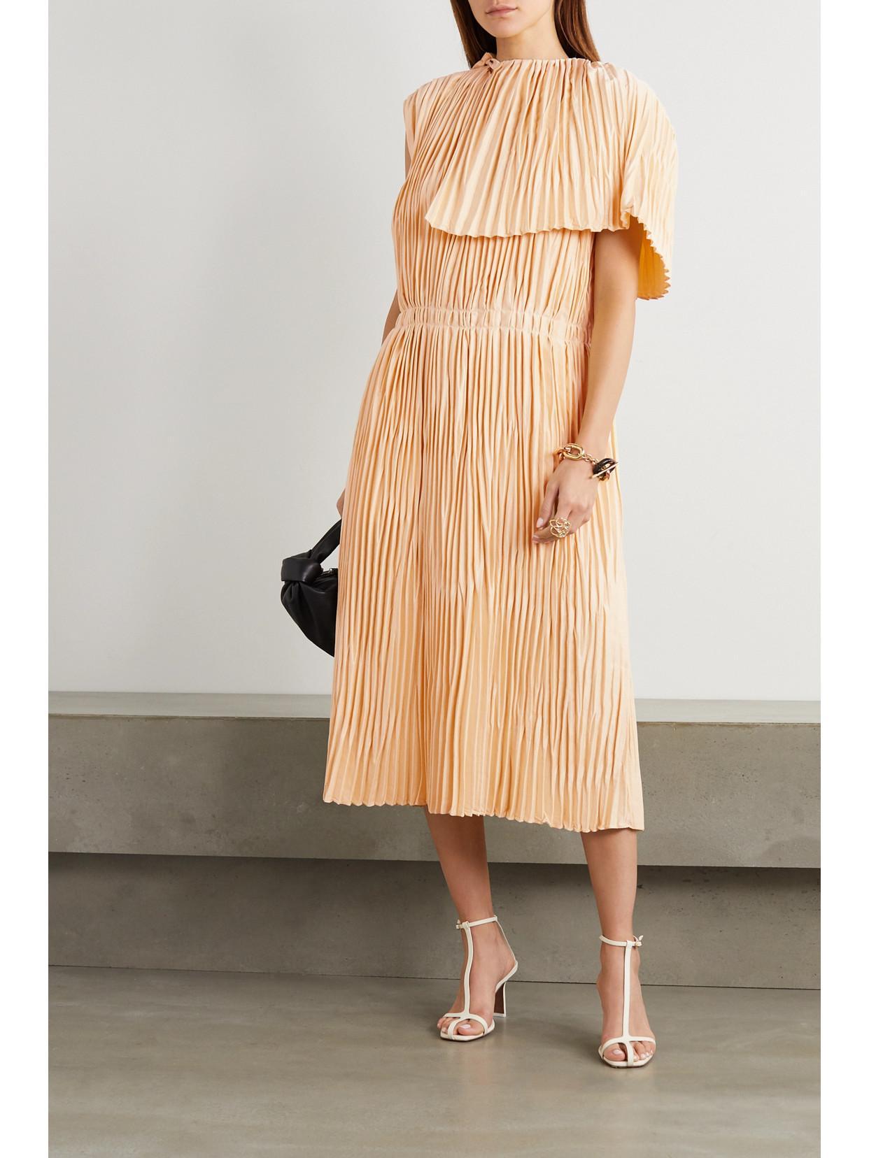 JIL SANDER Cape-effect Pleated Satin Midi Dress In Cream Product Image