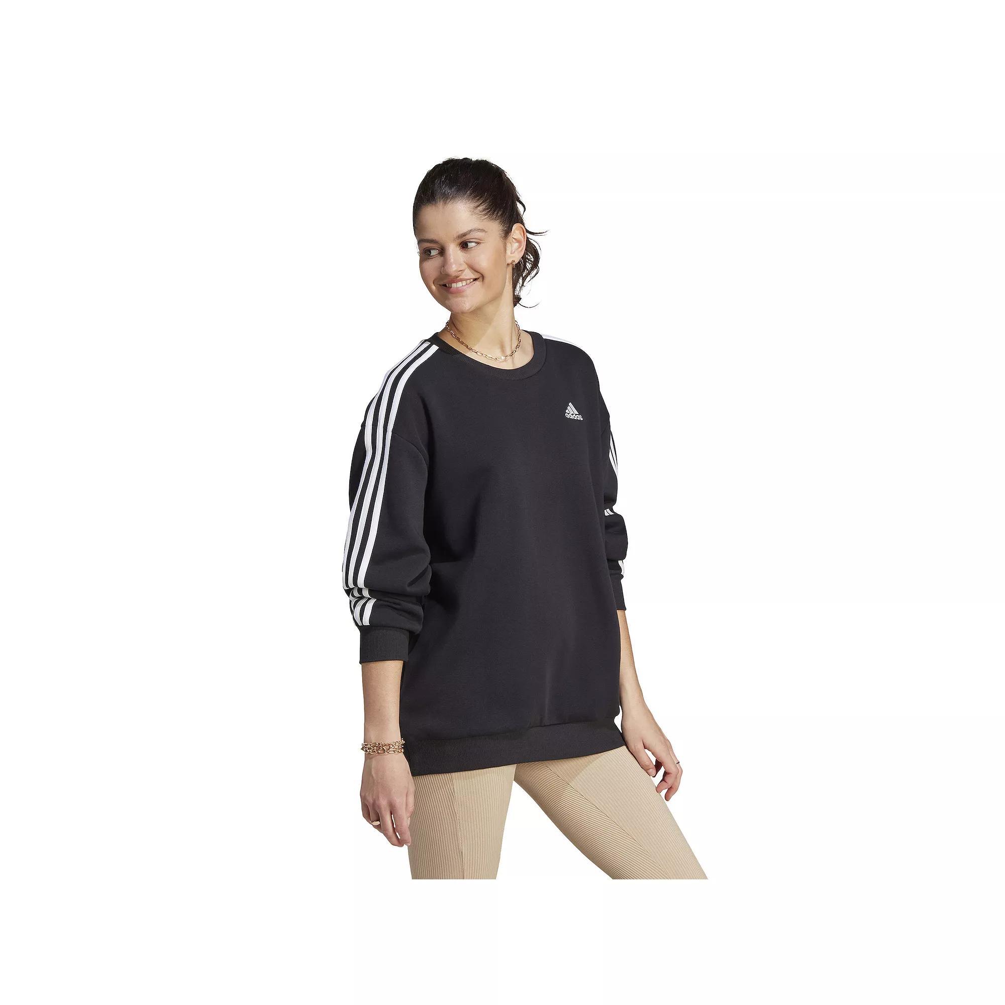 Womens adidas Essentials 3-Stripes Oversized Fleece Sweatshirt, Womens Product Image