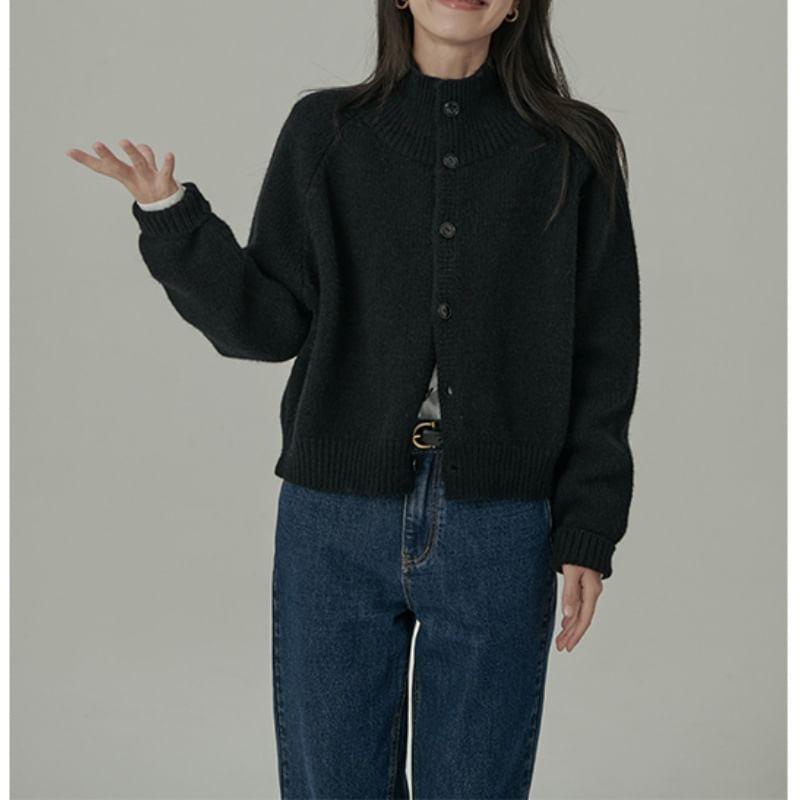 Mock Neck Button-Up Plain Cardigan Product Image