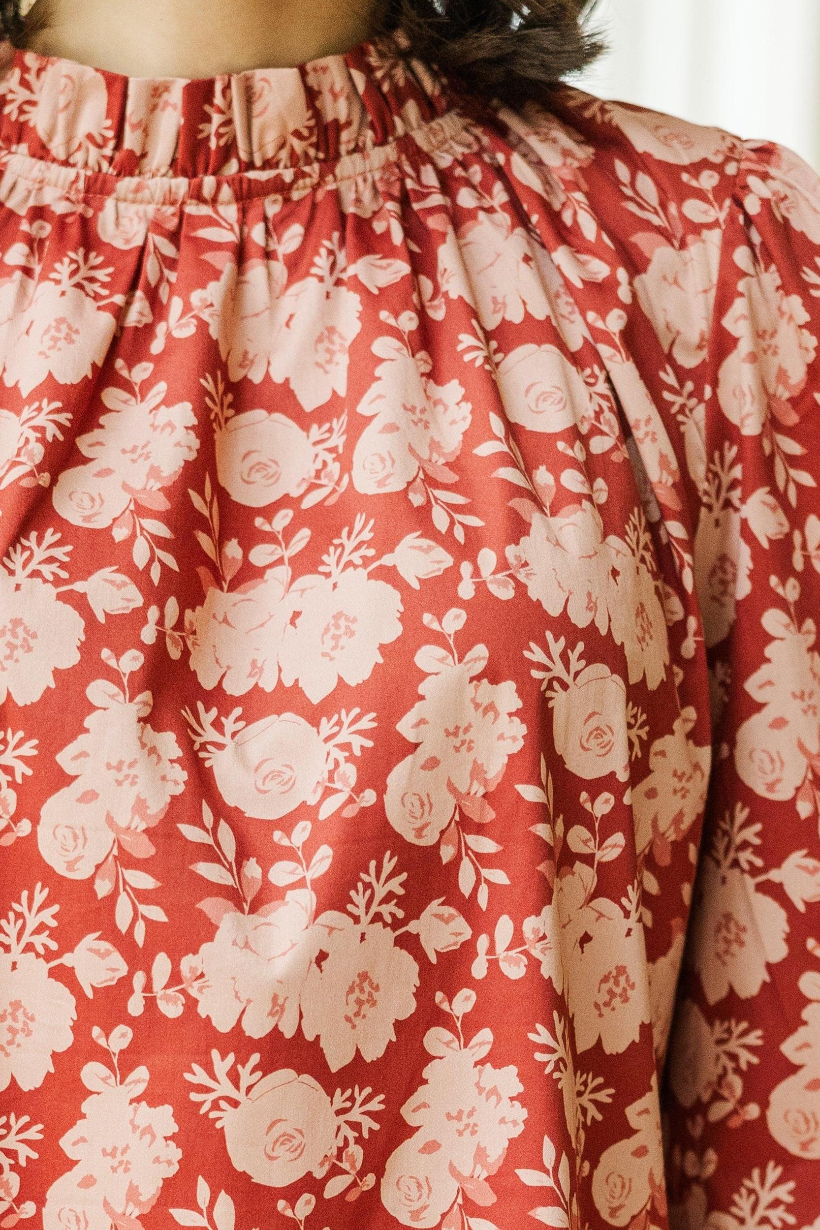 Tried And True Brick Red Floral Ruffled Blouse Female Product Image