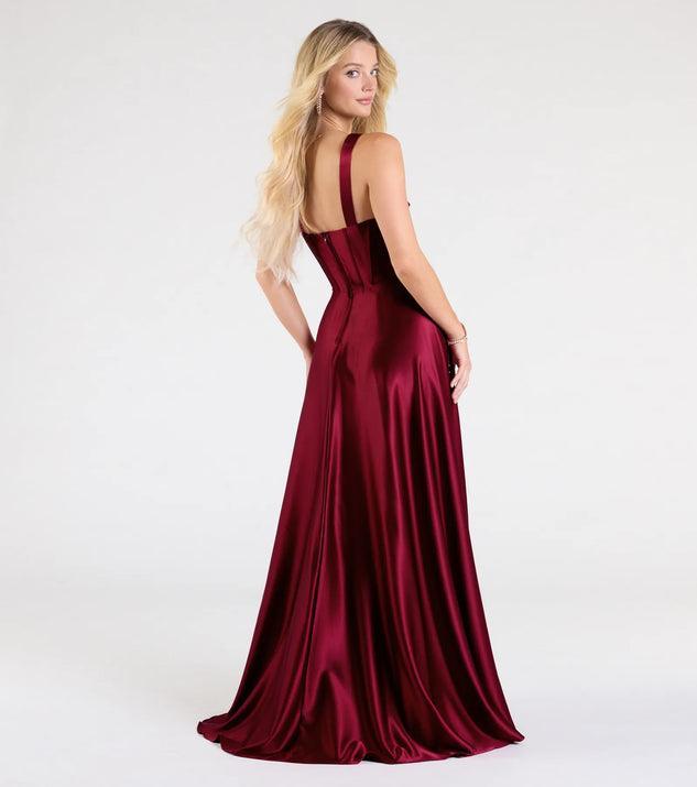 Daphne Corset Slit A-Line Satin Formal Dress Product Image