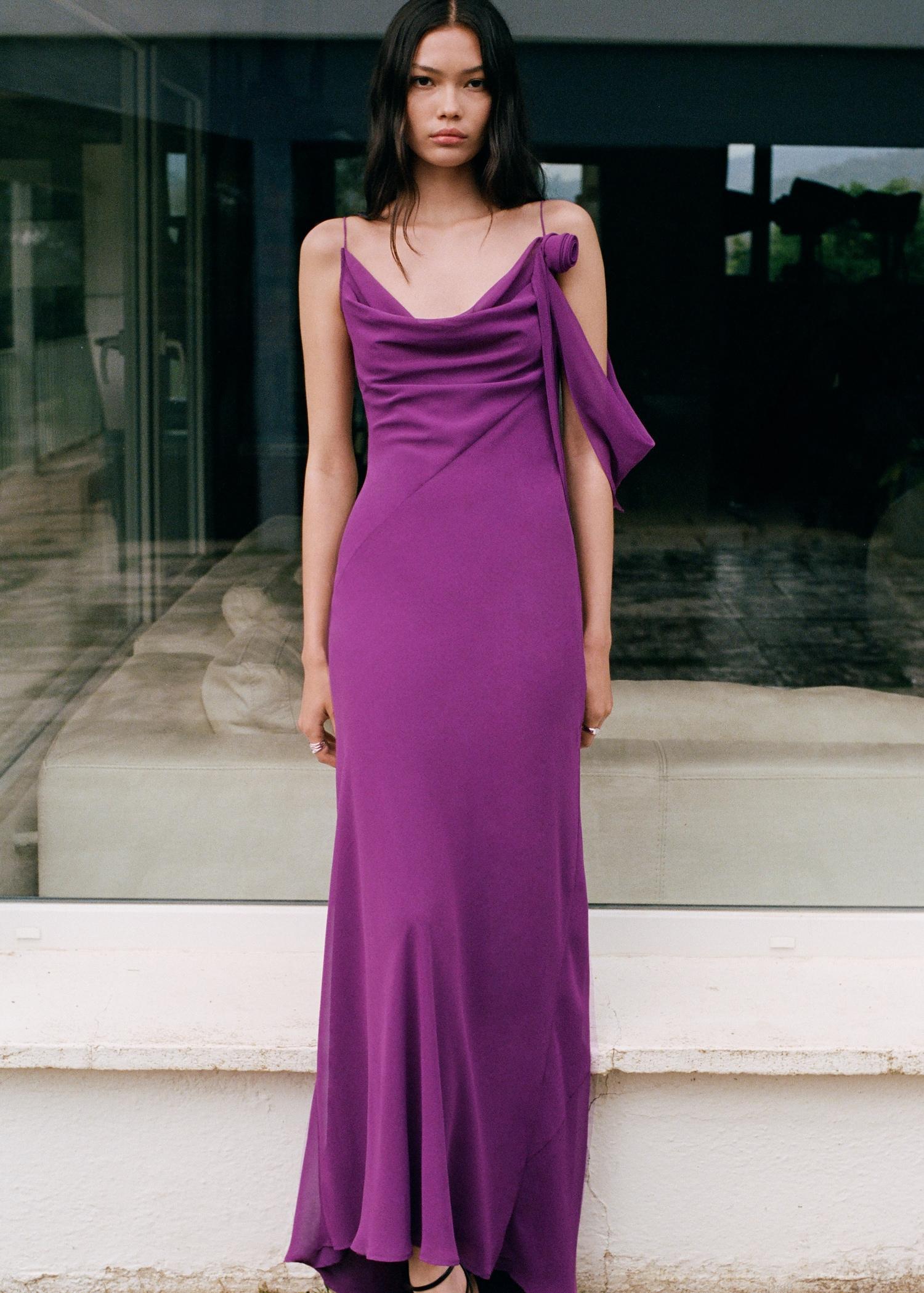 Draped dress with flower detail - Women | MANGO USA Product Image