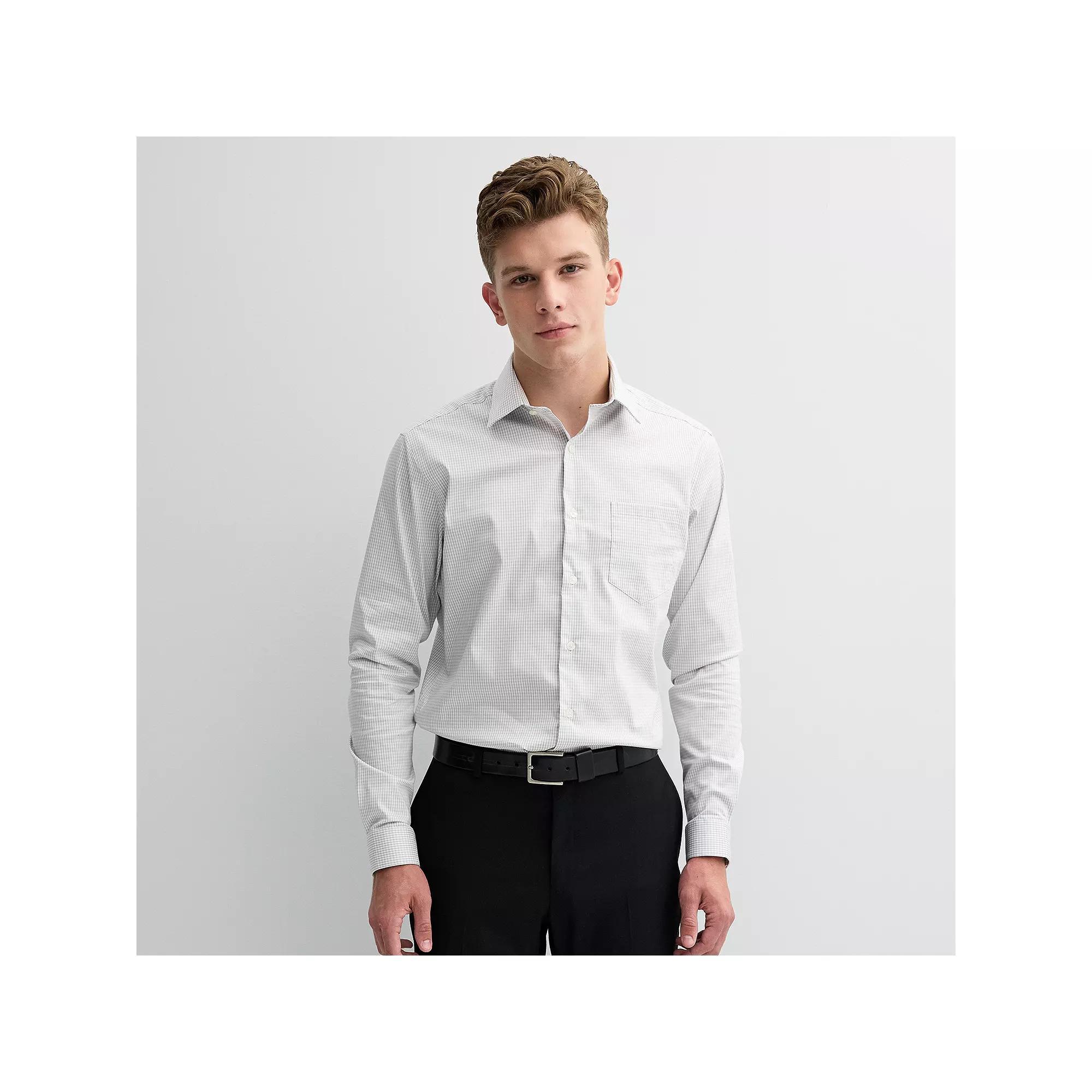 Men's Apt. 9® Regular-Fit Wrinkle Free Dress Shirt, Size: XL-32/33, Gray Crosshatch Plaid Product Image