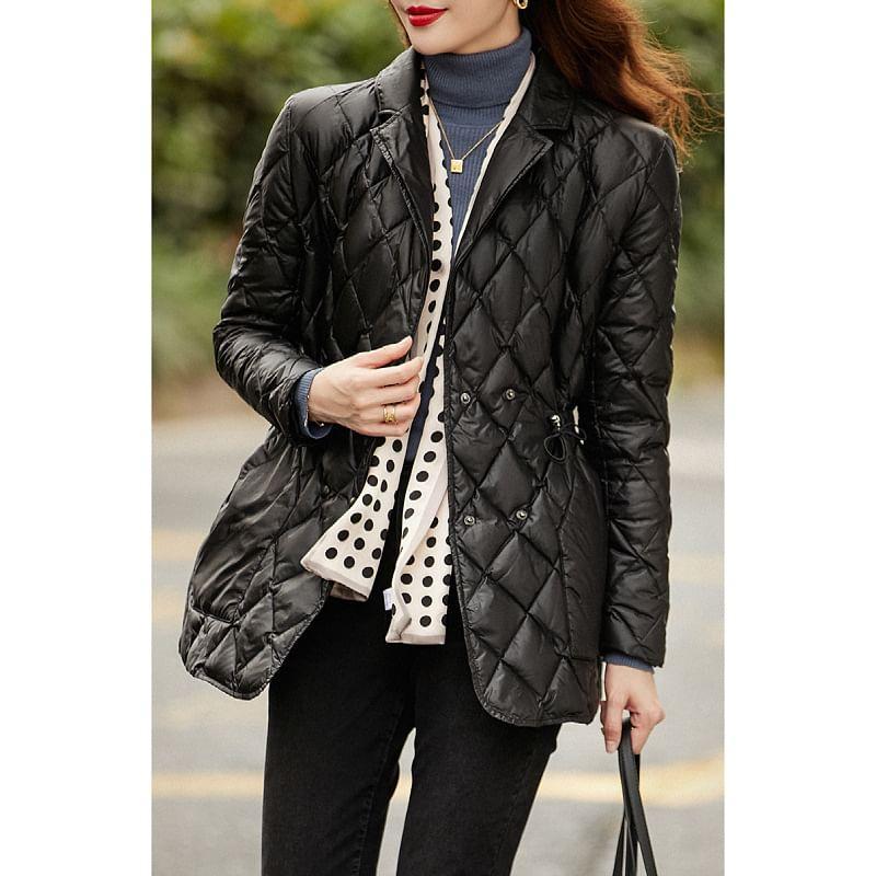 Lapel Collar Plain Quilted Double-Breasted Jacket Product Image