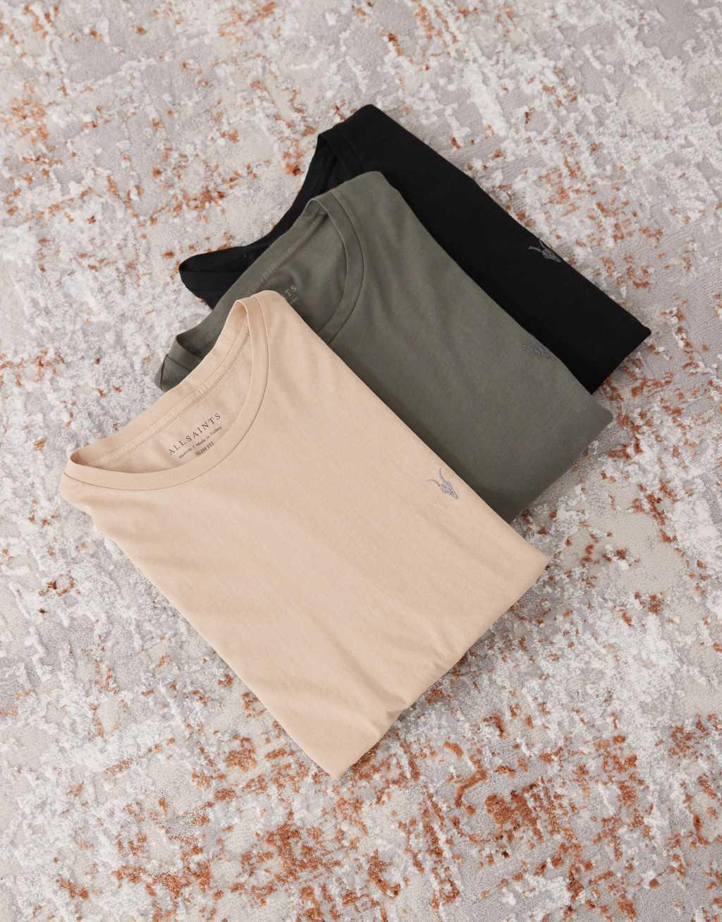 AllSaints Tonic 3-pack t-shirts in black khaki stone Product Image