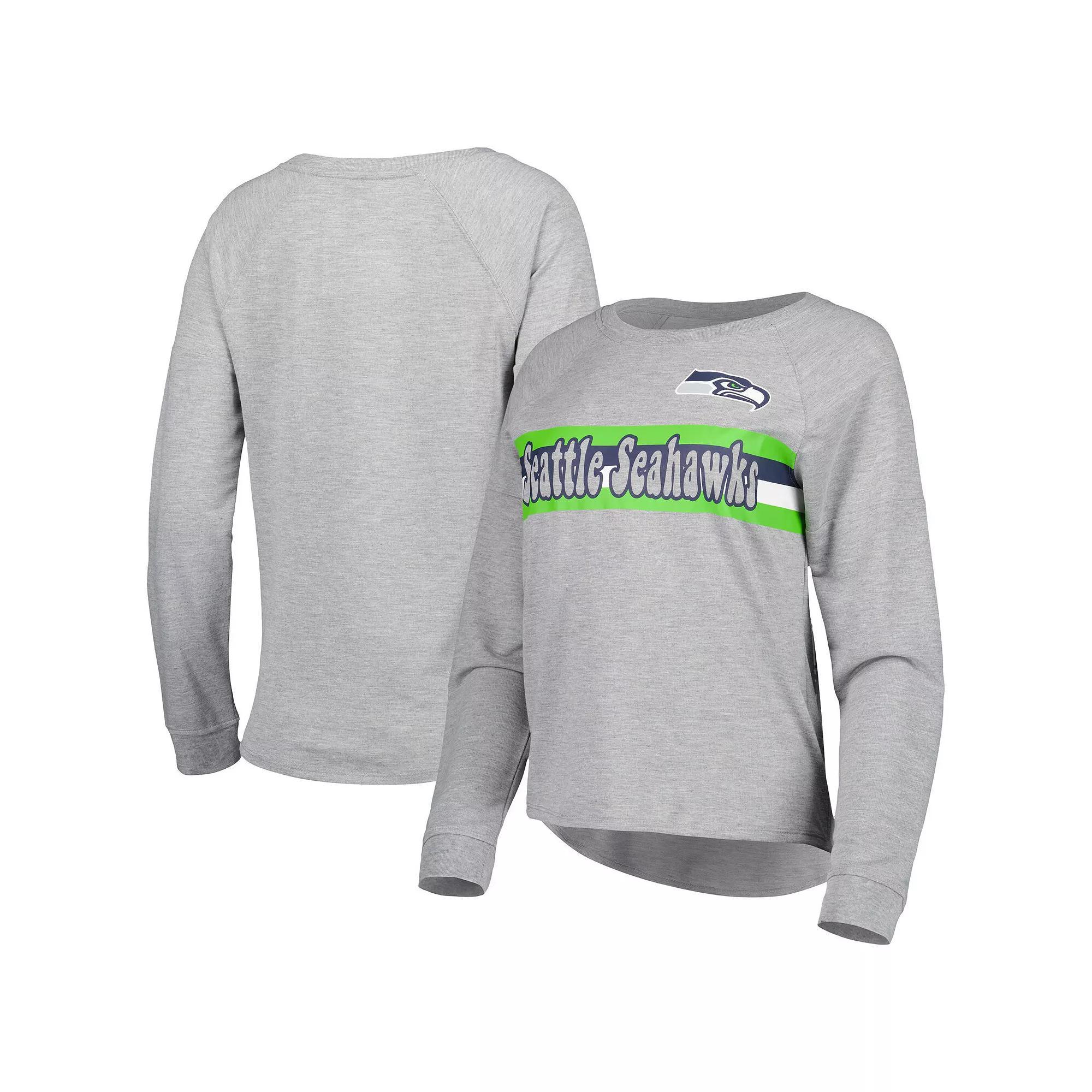Juniors Heathered Gray Seattle Seahawks All Striped Up Raglan Long Sleeve T-Shirt, Women's, Size: XL, Grey Product Image