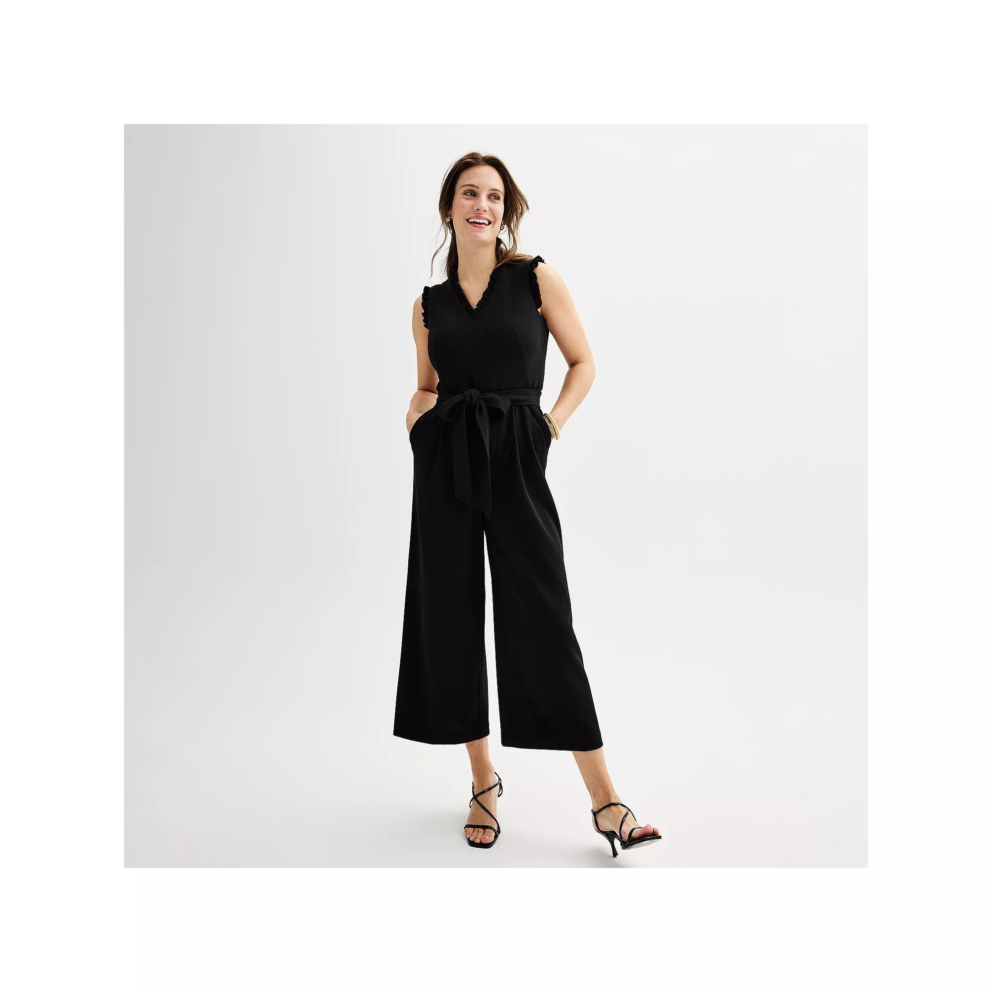 Women's Andrew Marc Ruffle Jumpsuit, Size: 6, Black Product Image