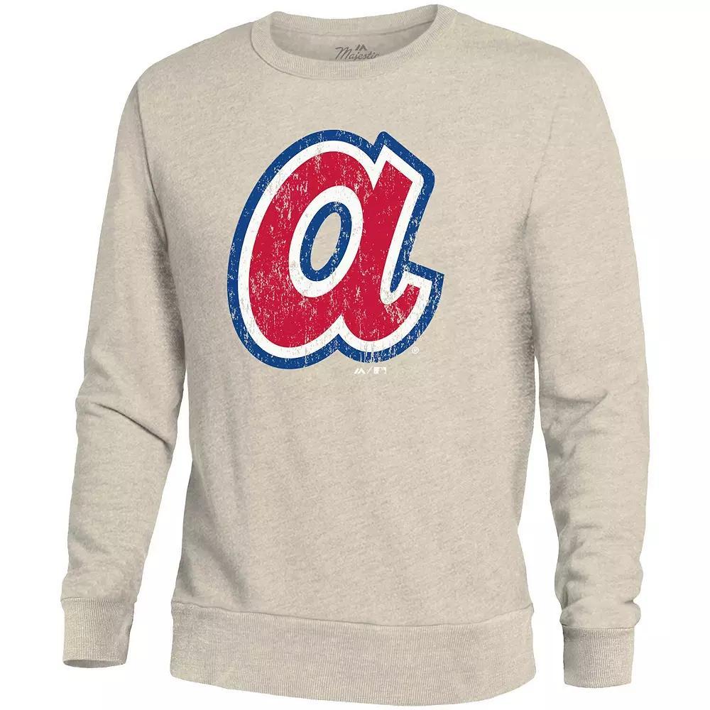 Men's Majestic Threads Oatmeal Atlanta Braves Fleece Pullover Sweatshirt, Size: XL, Team Product Image