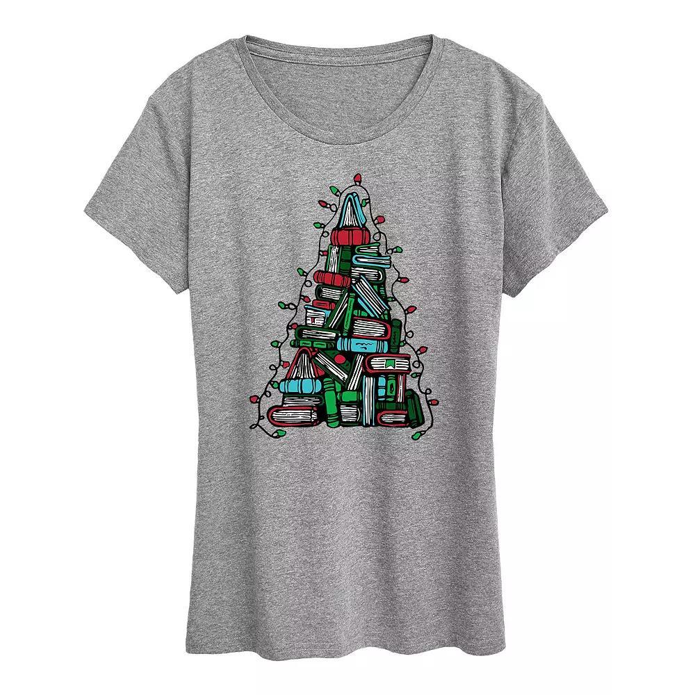 Women's Book Christmas Tree Graphic Tee, Girl's, Size: Medium, Gray Product Image