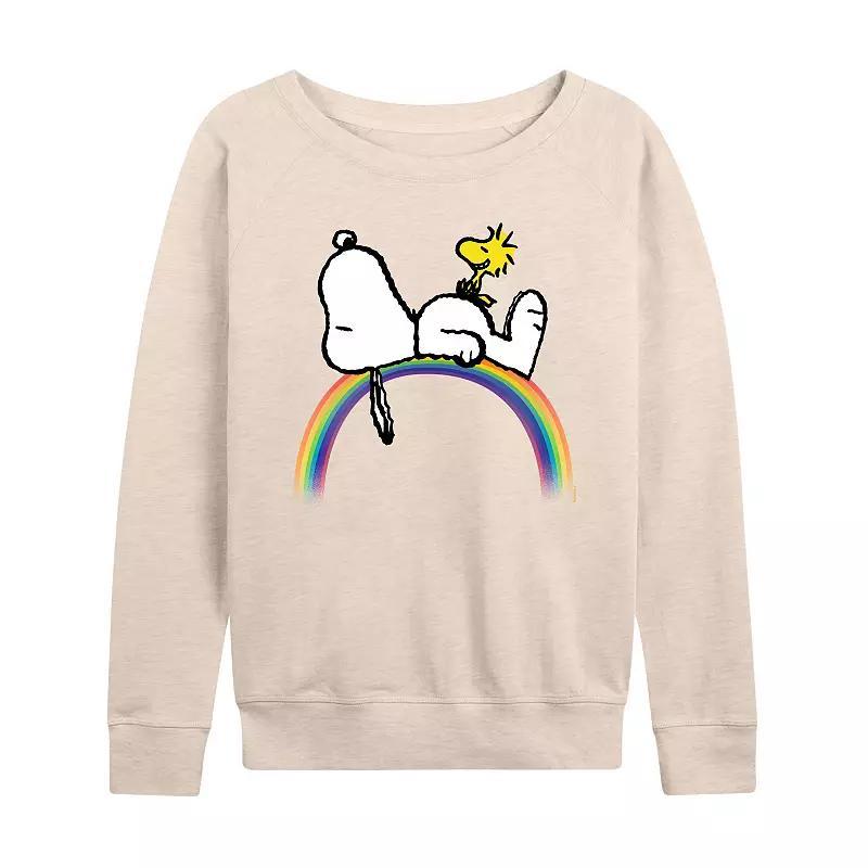 Womens Peanuts Snoopy and Woodstock French Terry Long Sleeve Tee, Girls Grey Indigo Product Image