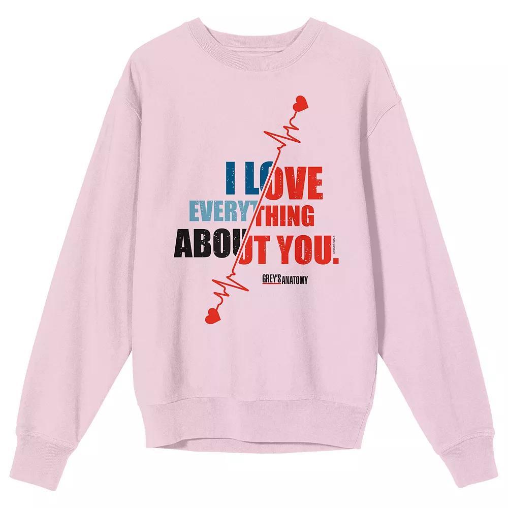 Juniors' Greys Anatomy I Love Graphic Sweatshirt, Women's, Size: Small, Pink Product Image