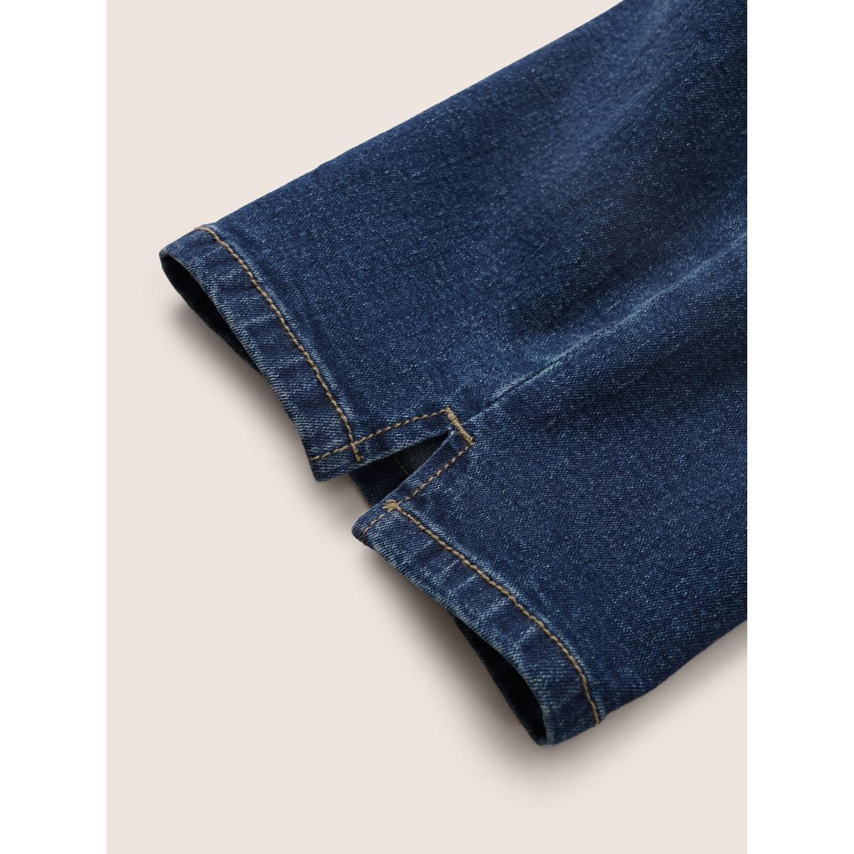 Plus Size Split Side Elastic Waist Pull-On Jegging Jeans Women Blue Casual Plain Slit High stretch Slanted pocket Jeans BloomChic 28/5X Product Image