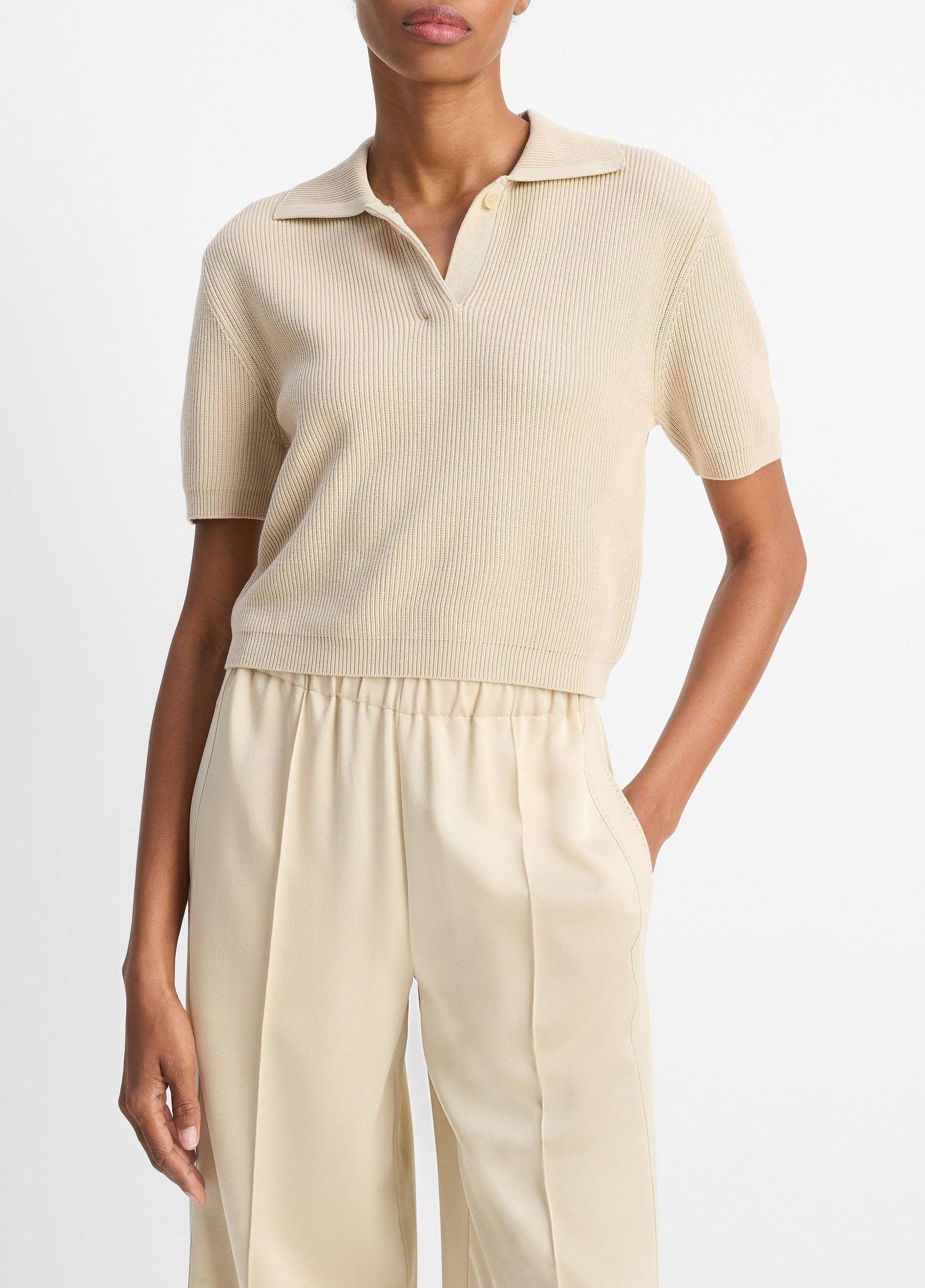 Ribbed Silk-Cotton Polo Sweater Product Image
