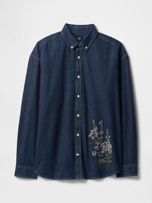 Embroidered Denim Big Shirt Product Image