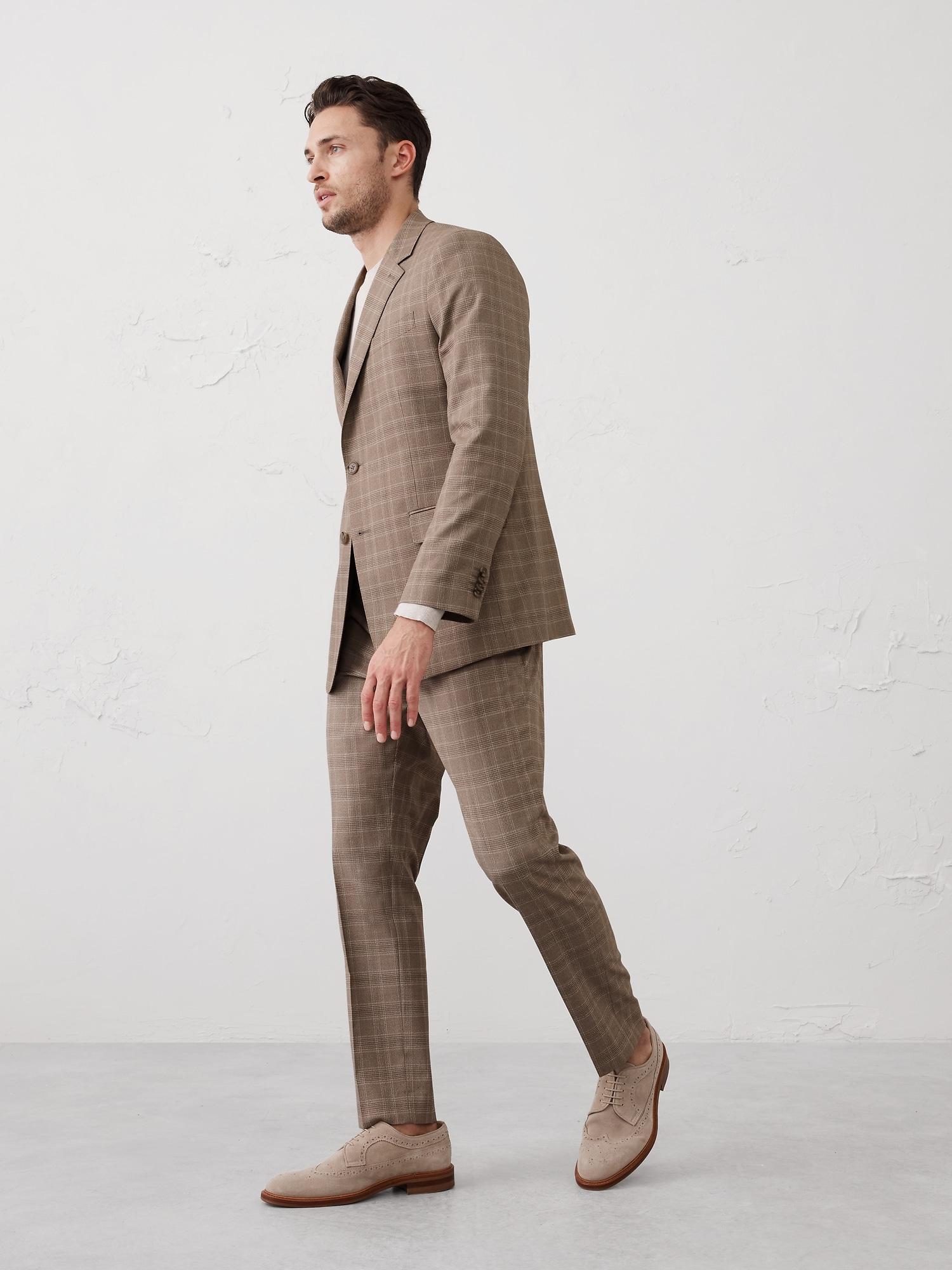 Tailored-Fit Taupe Glen Plaid Suit Jacket Product Image