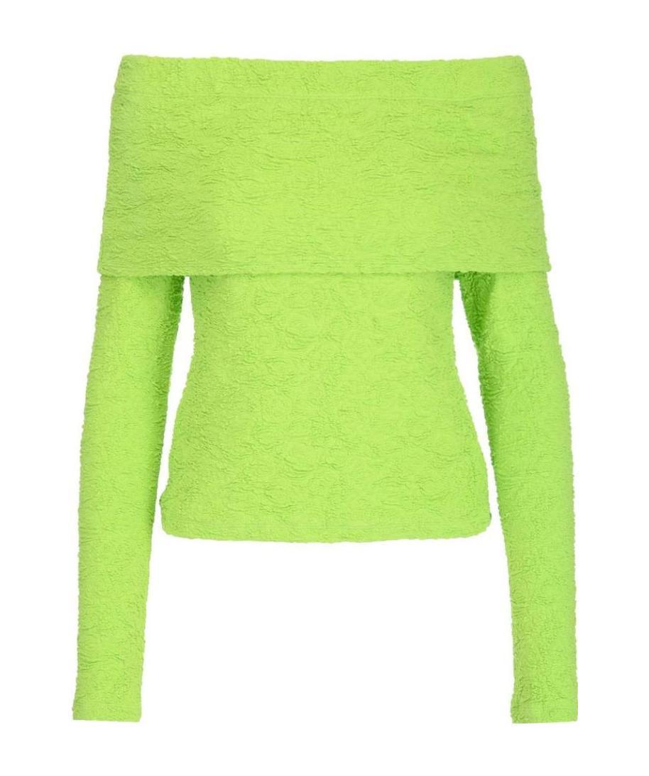 MSGM Off-shoulder Textured Top In Green Product Image