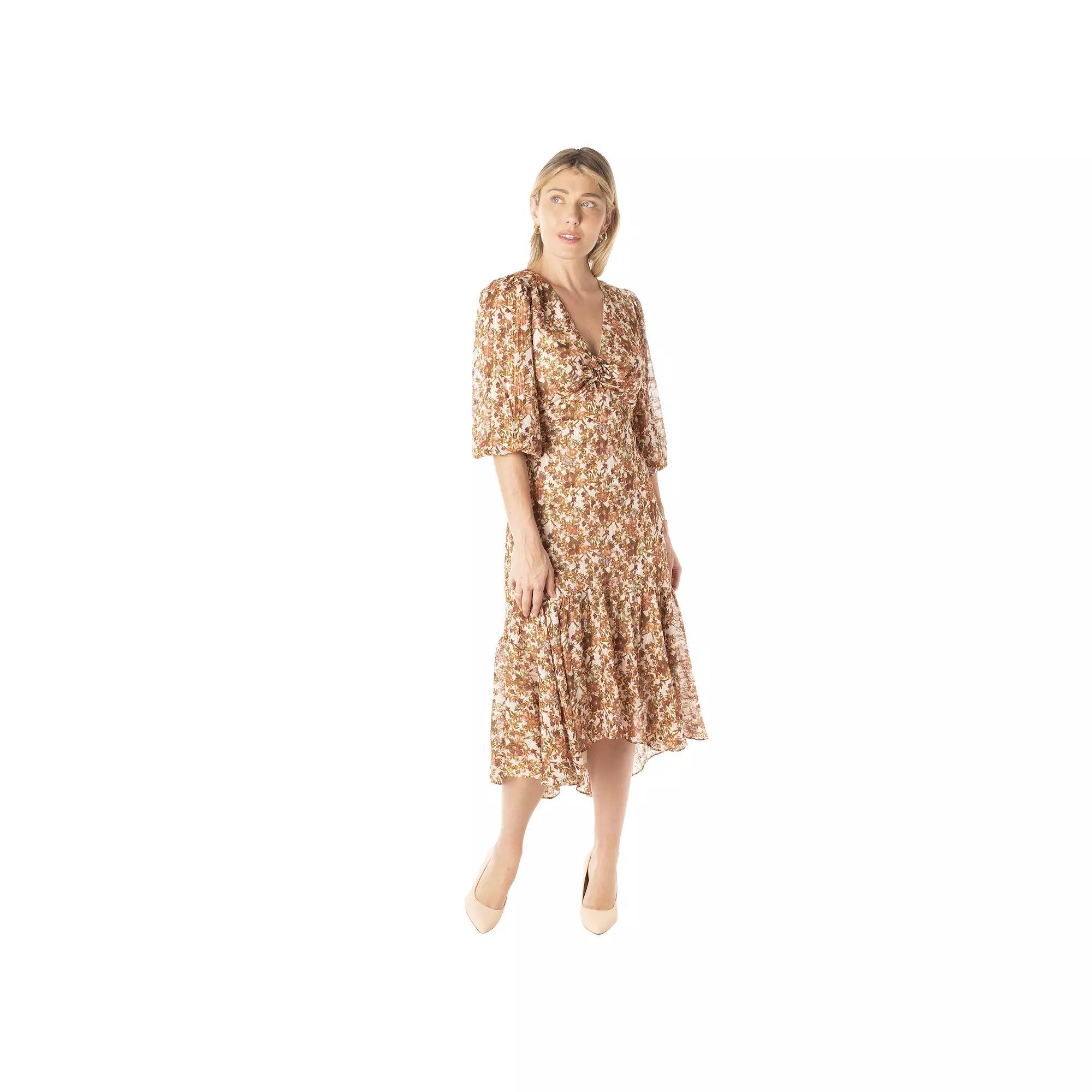 Women's Taylor Ruffled Floral Midi Dress, Size: 16, Pink Product Image