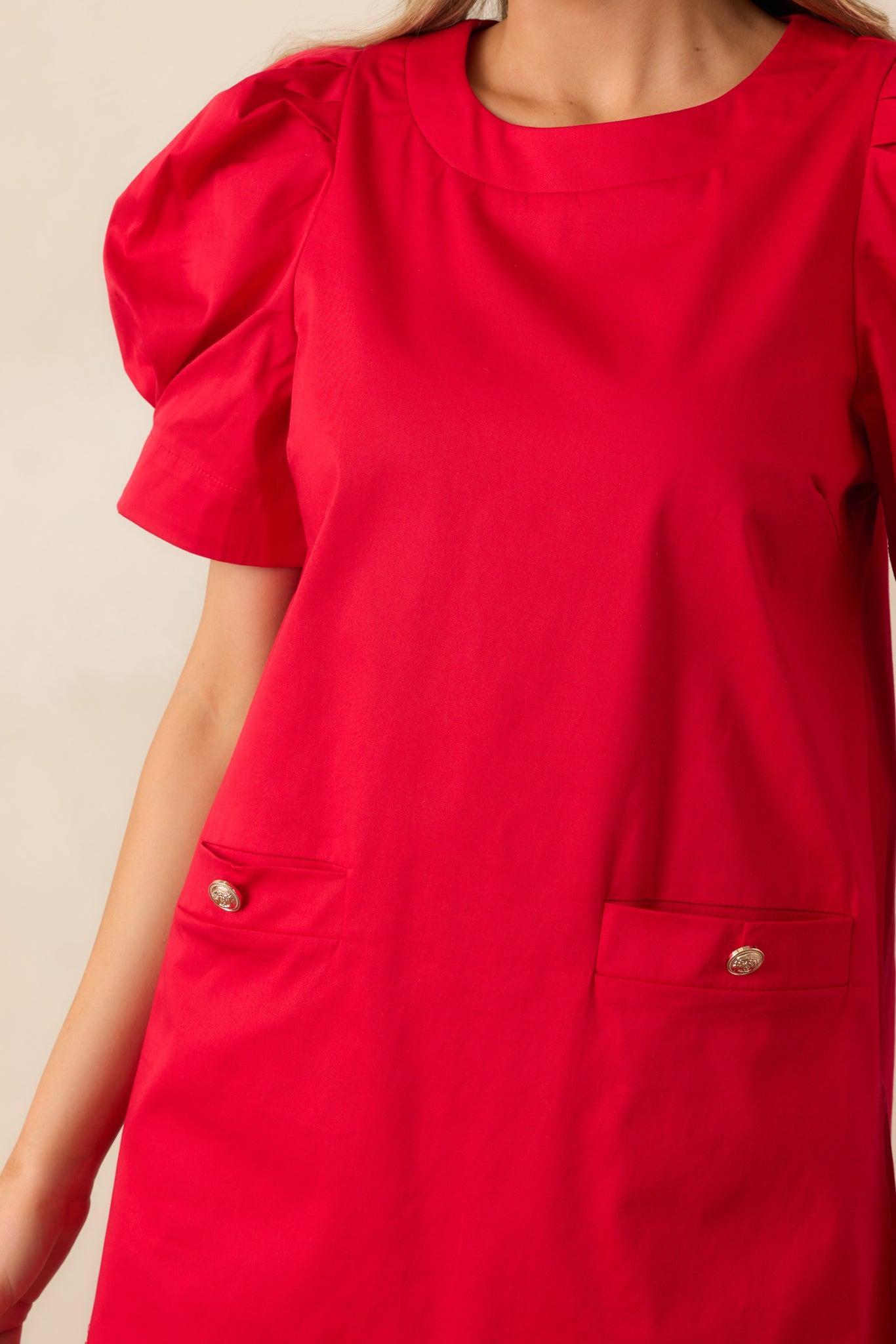Wine Cellar Tour Cotton Red Puff Sleeve Mini Dress Product Image