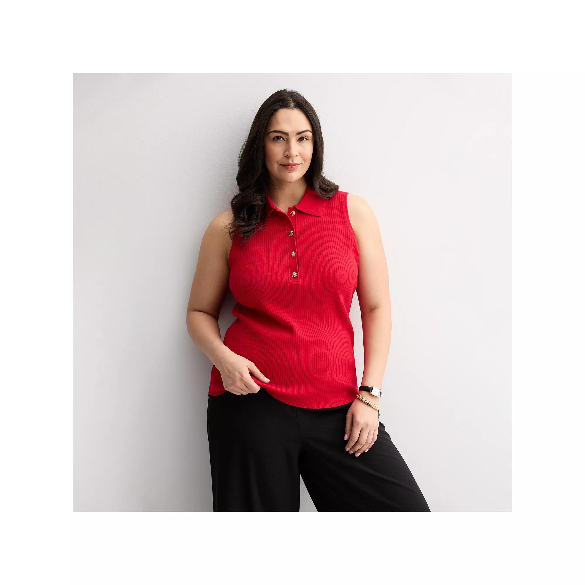 Plus Size Nine West Johnny Collar Sweater Tank Top, Women's, Size: 3XL, Heartless Product Image