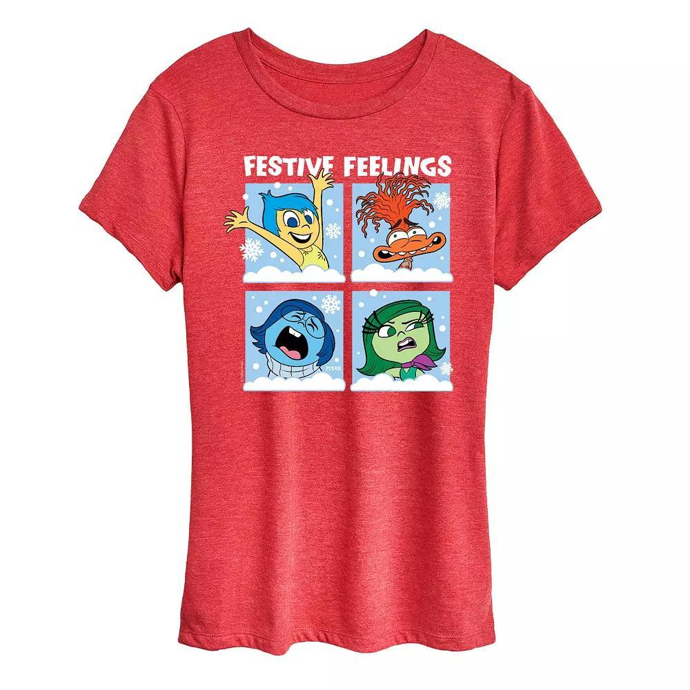 Disney / Pixars Inside Out 2 Womens Festive Feelings Graphic Tee Grey Red Product Image