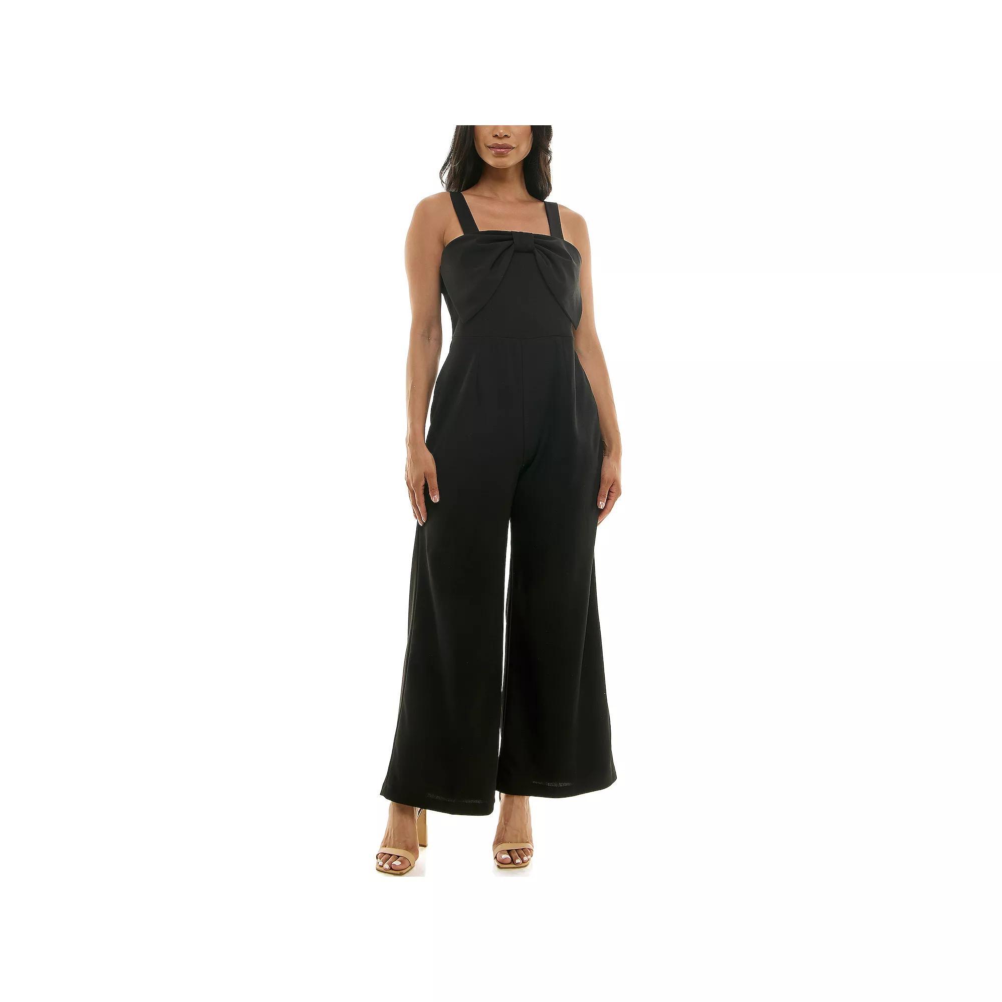 Women's Nina Leonard Large Bow Jumpsuit, Size: Small, Black Product Image
