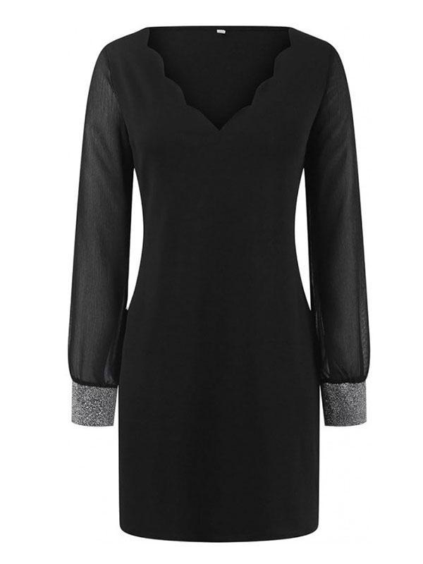 Long Sleeves Loose Elasticity See-Through Split-Joint V-Neck Mini Dresses Product Image
