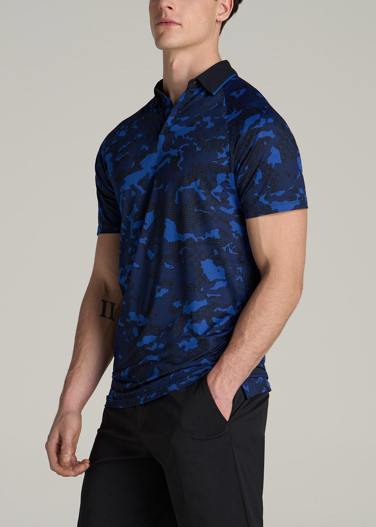 Contrast Collar A.T. Performance Print Golf Tall Men's Polo Shirt in Blue and Black Camo Male Product Image